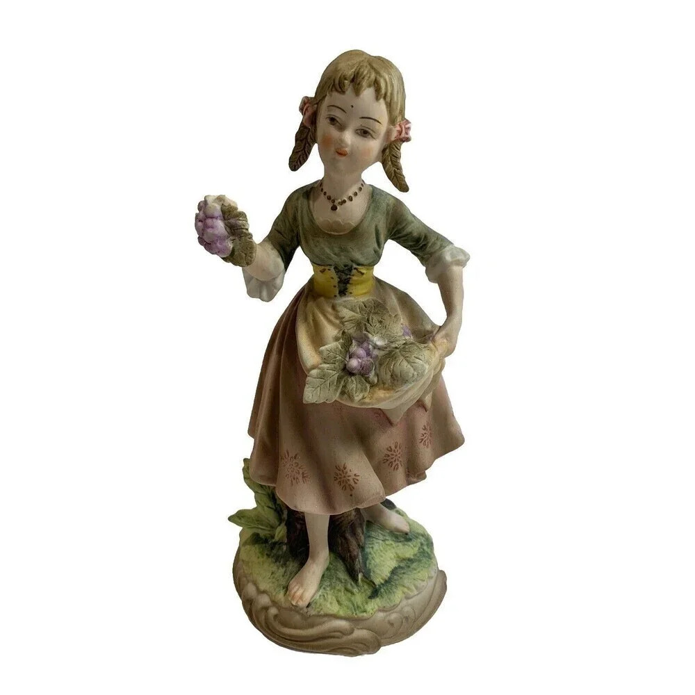 Vintage Andrea by Sadek Bisque Girl with Grapes Hand Painted Figurine 7161 Japan